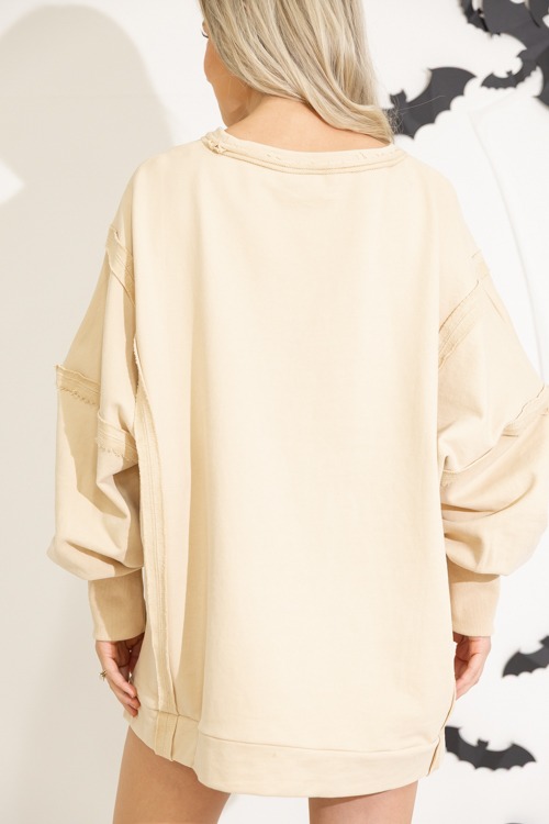 Boo Bow Sweatshirt, Taupe - New Arrivals - The Blue Door